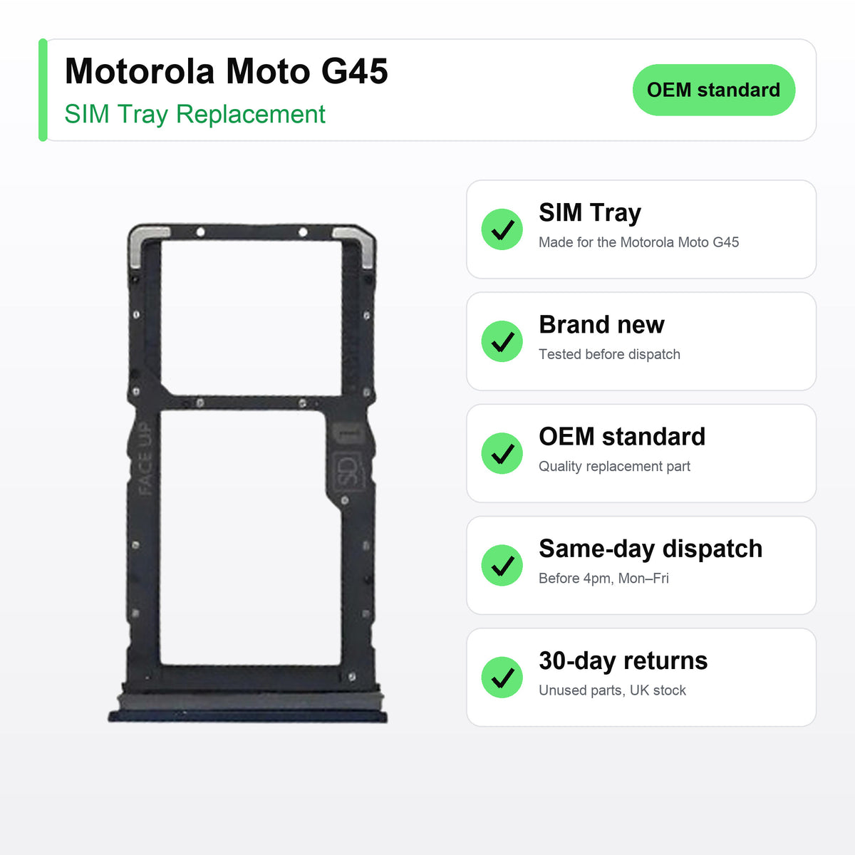 Motorola Moto G45 SIM Card Tray Holder Replacement key facts