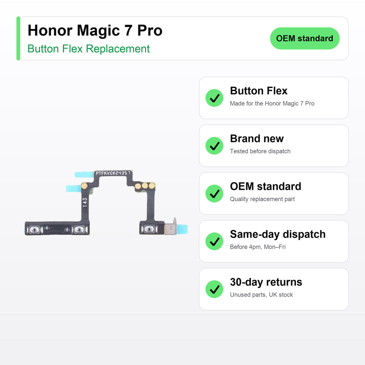Honor Magic 7 Pro Power and Volume Button Flex Cable Replacement key facts