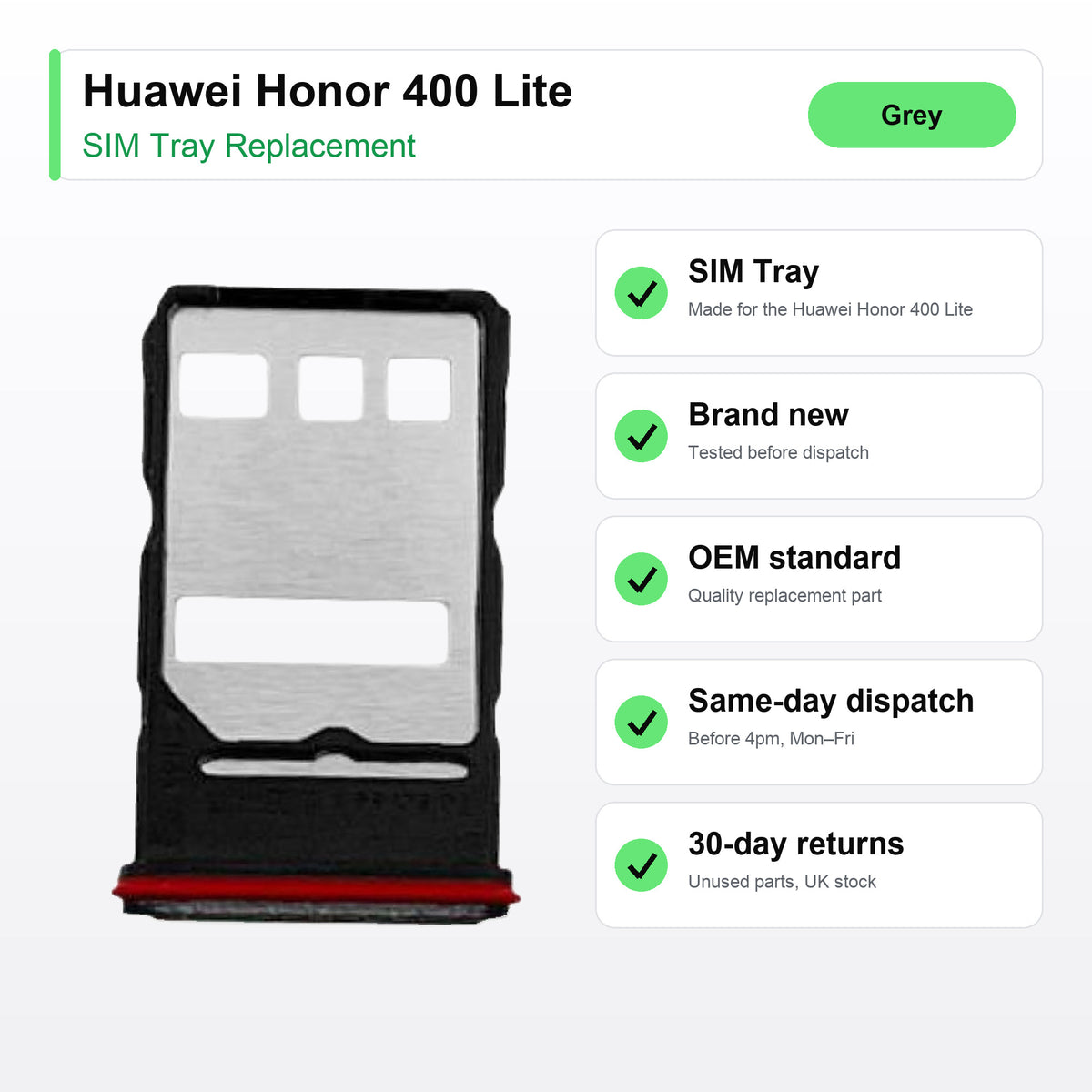 Huawei Honor 400 Lite SIM Card Tray Holder Replacement (Grey) key facts