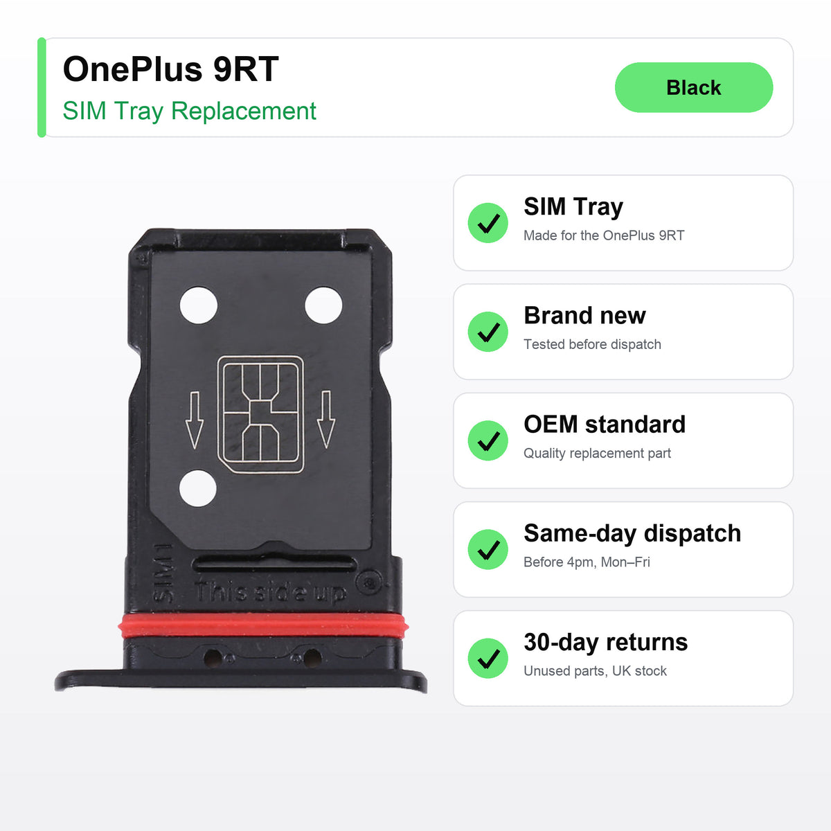 OnePlus 9RT SIM Card Tray Holder Replacement (BLACK) key facts