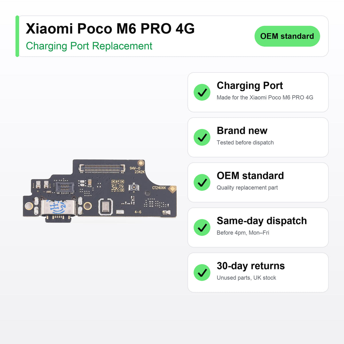 Xiaomi Poco M6 PRO 4G Charging Port Flex Replacement key facts