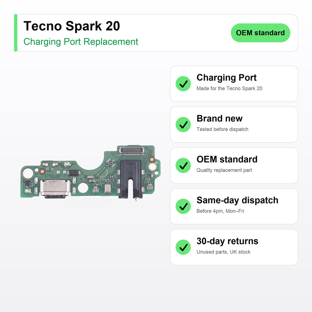 Tecno Spark 20 Charging Port Flex Replacement key facts