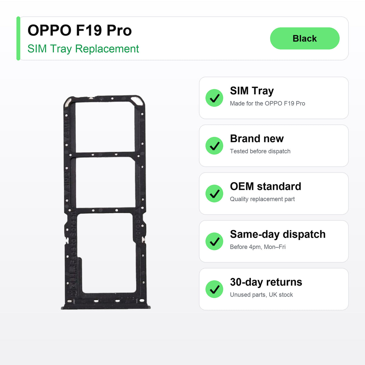 OPPO F19 Pro SIM Card Tray Holder Replacement (BLACK) key facts