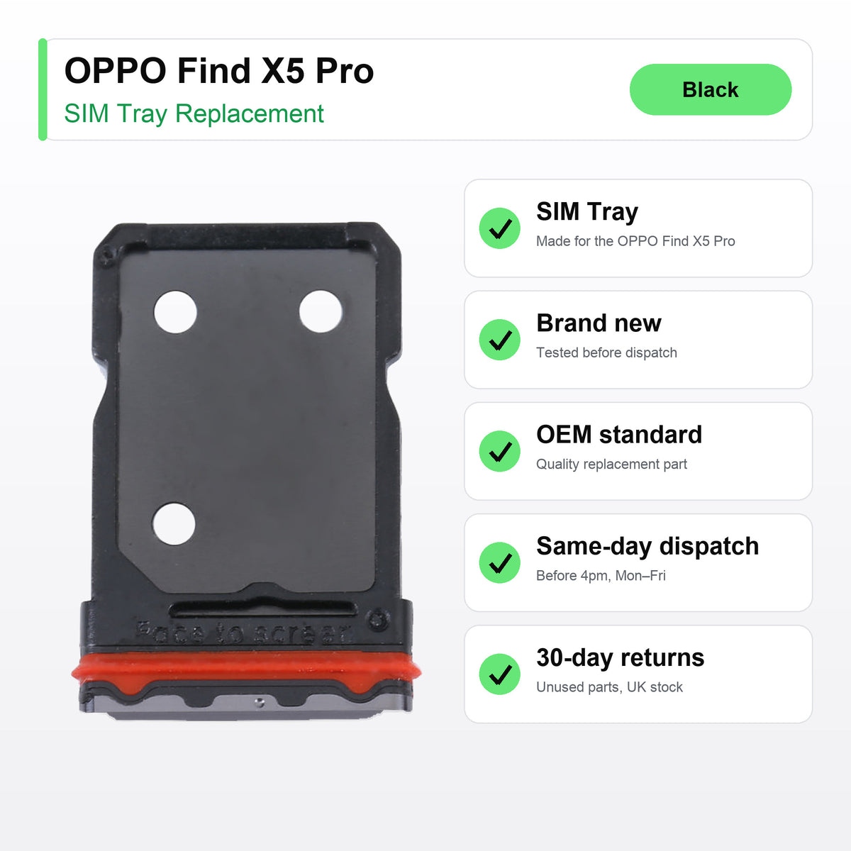 OPPO Find X5 Pro SIM Card Tray Holder Replacement (BLACK) key facts