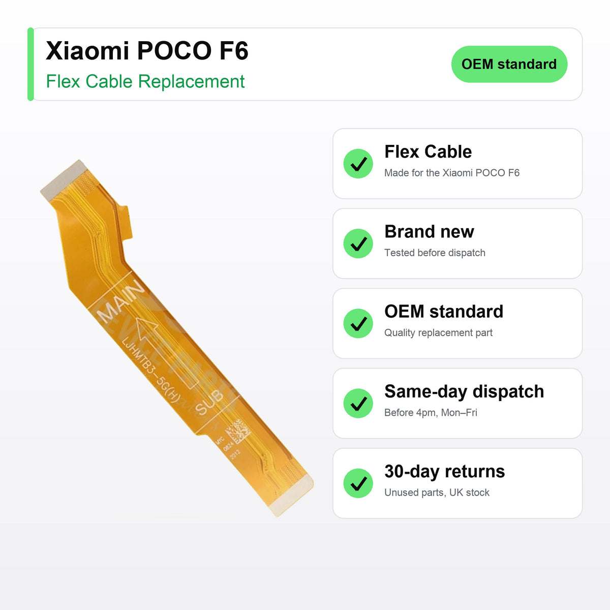 Xiaomi POCO F6 Main Mother Board LCD FLEX Cable Replacement key facts