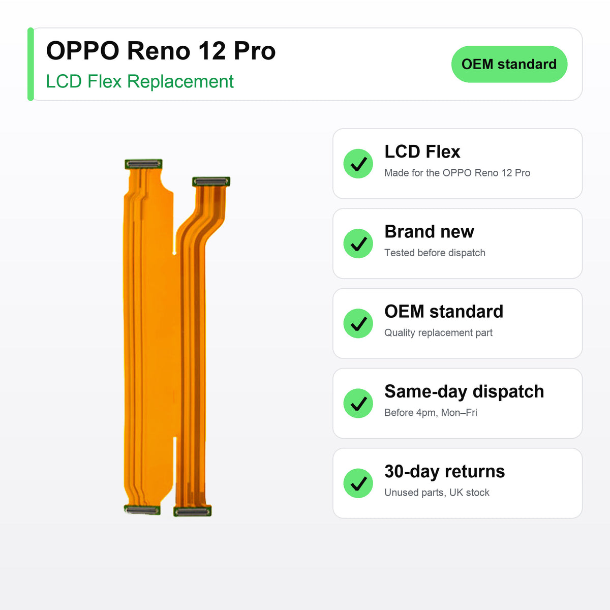 OPPO Reno 12 Pro LCD Flex Cable Replacement key facts