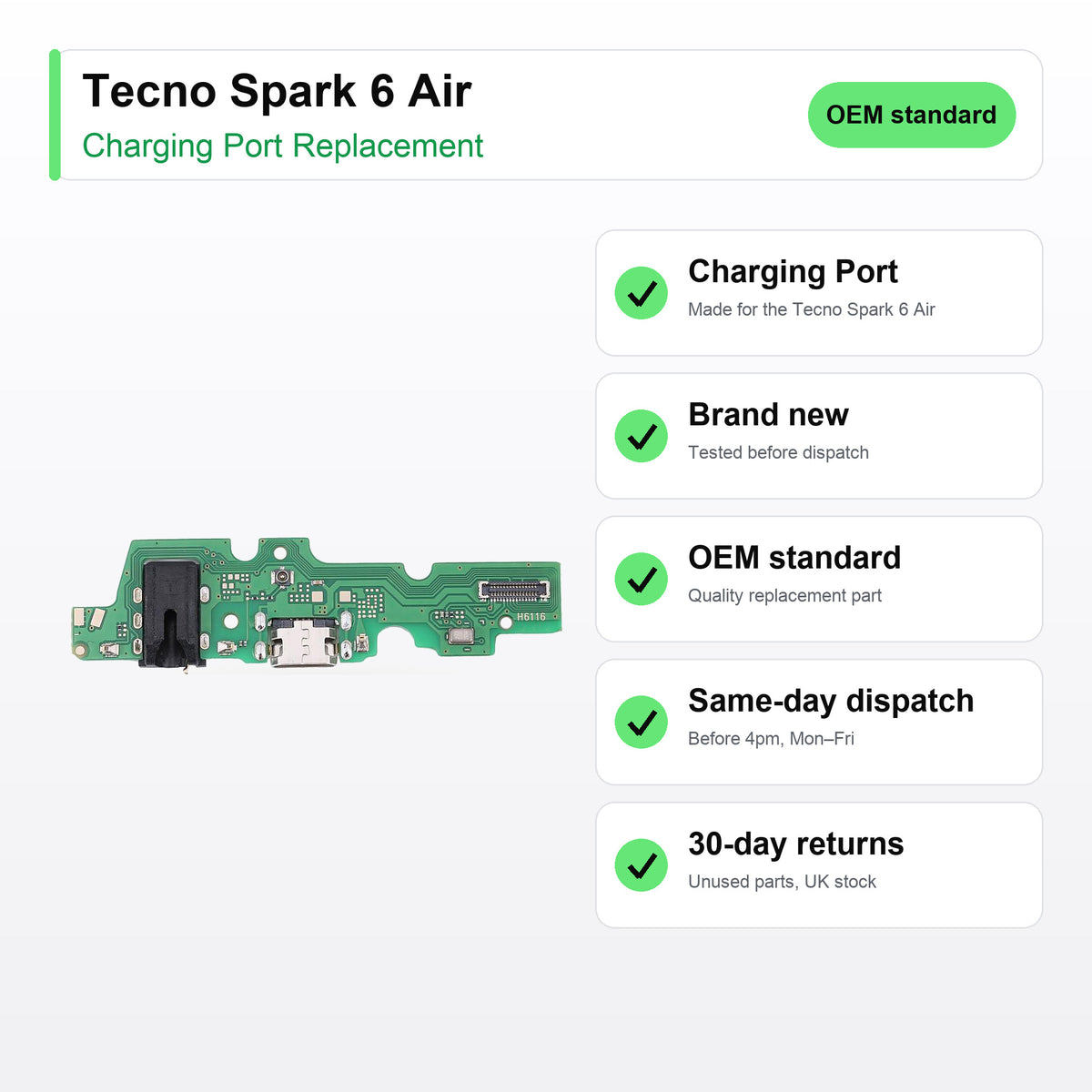 Tecno Spark 6 Air Charging Port Flex Replacement key facts