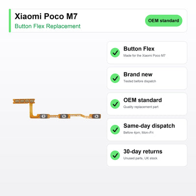Xiaomi Poco M7 Power and Volume Button Flex Cable Replacement key facts