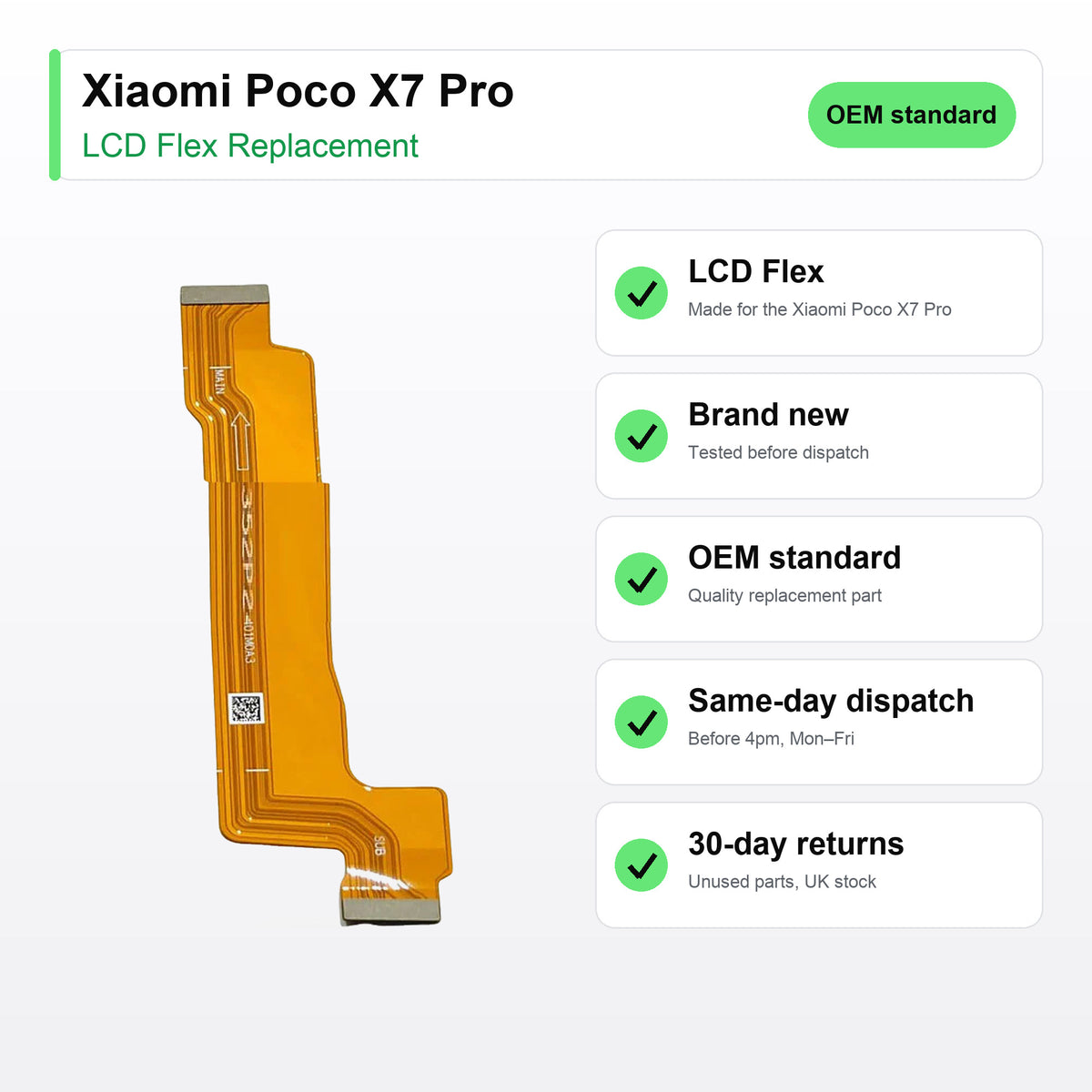 Xiaomi Poco X7 Pro LCD Flex Cable Replacement key facts