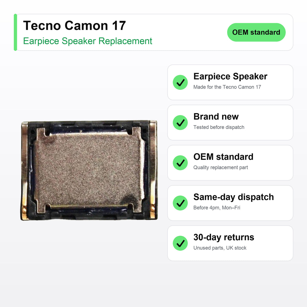 Tecno Camon 17 Earpiece Speaker Replacement key facts