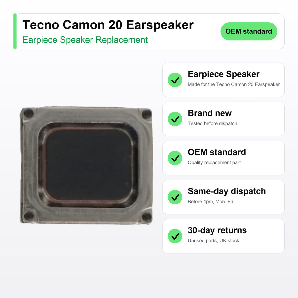 Tecno Camon 20 Earspeaker Earpiece Speaker Replacement key facts