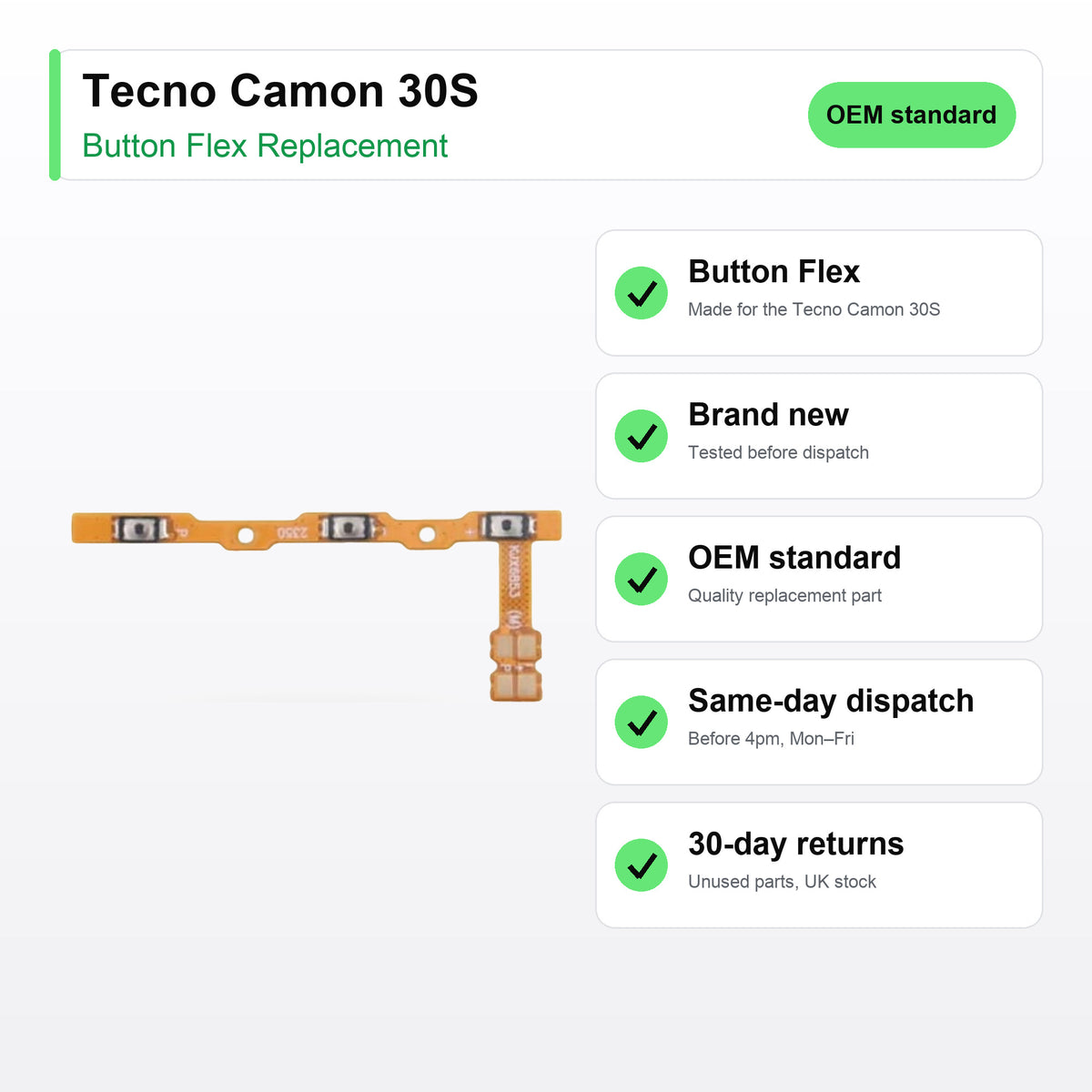 Tecno Camon 30S Power and Volume Button Flex Cable Replacement key facts