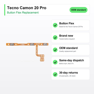 Tecno Camon 20 Pro Power and Volume Button Flex Cable Replacement key facts