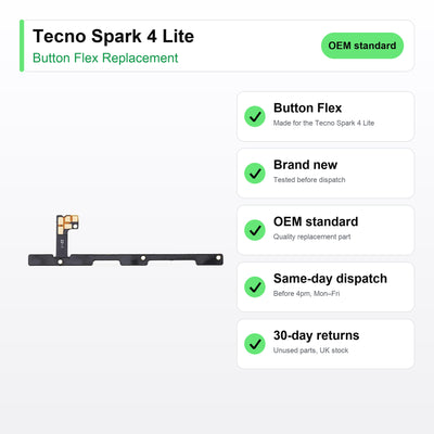 Tecno Spark 4 Lite Power and Volume Button Flex Cable Replacement key facts