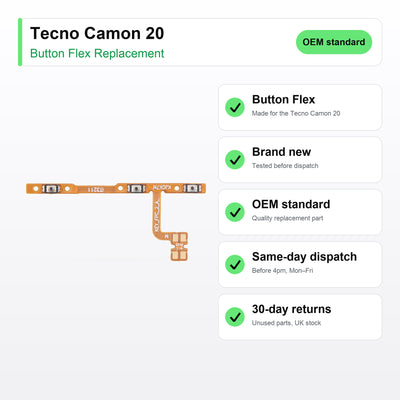 Tecno Camon 20 Power and Volume Button Flex Cable Replacement key facts