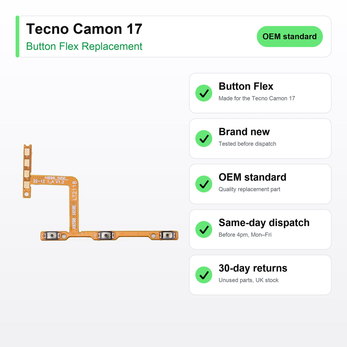 Tecno Camon 17 Power and Volume Button Flex Cable Replacement key facts