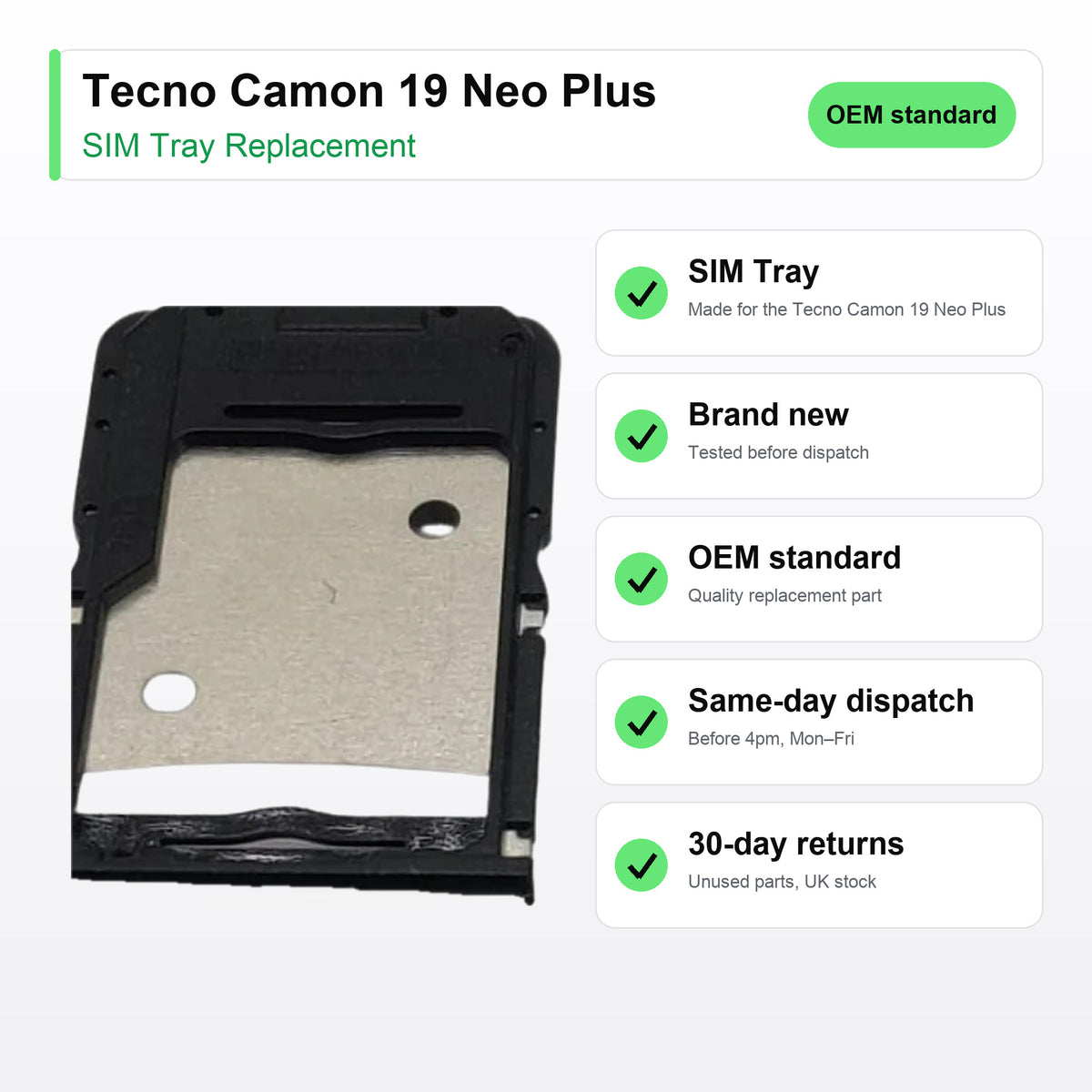 Tecno Camon 19 Neo Plus SIM Card Tray Holder Replacement key facts