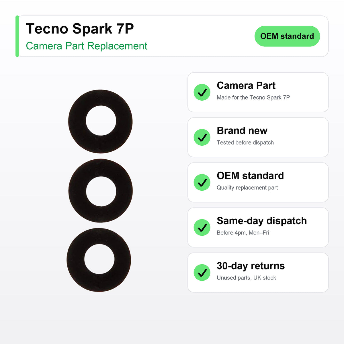 Tecno Spark 7P Rear Camera Lens Glass Replacement key facts