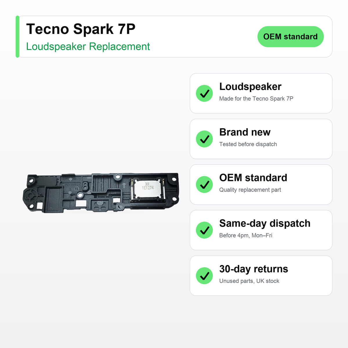 Tecno Spark 7P Loudspeaker Ringer Buzzer Replacement key facts