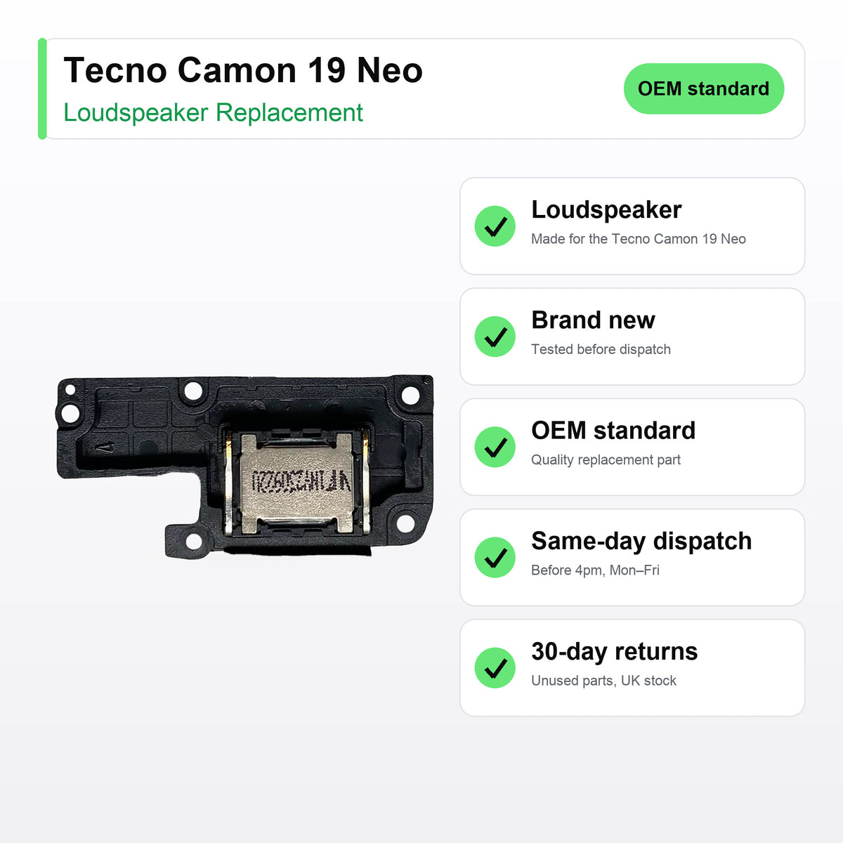 Tecno Camon 19 Neo Loudspeaker Ringer Buzzer Replacement key facts