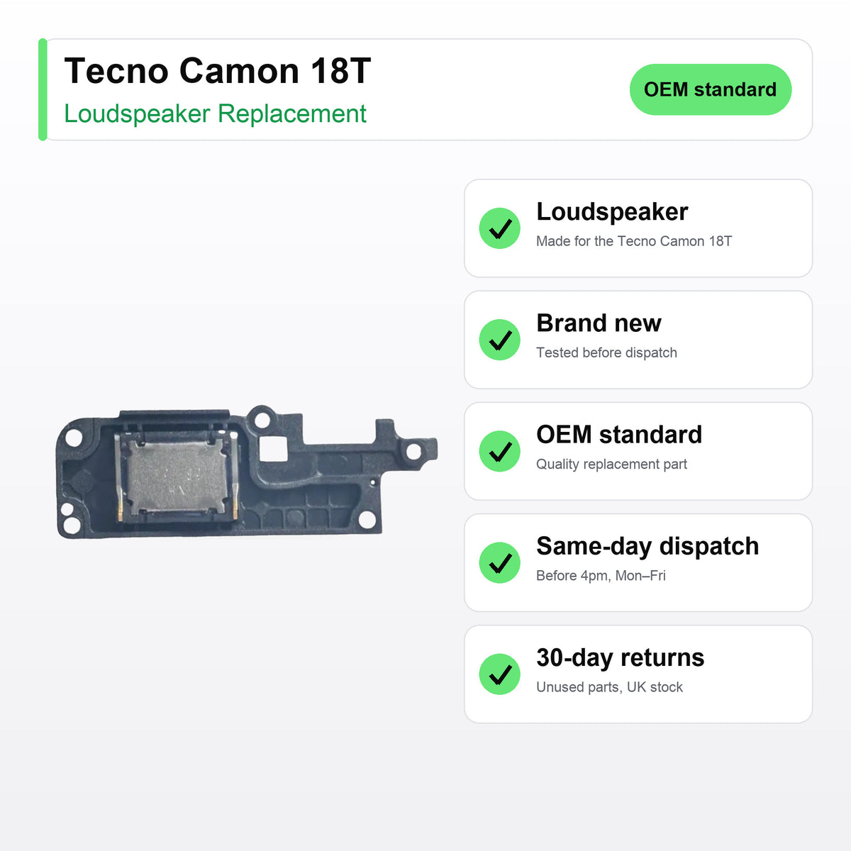 Tecno Camon 18T Loudspeaker Ringer Buzzer Replacement key facts