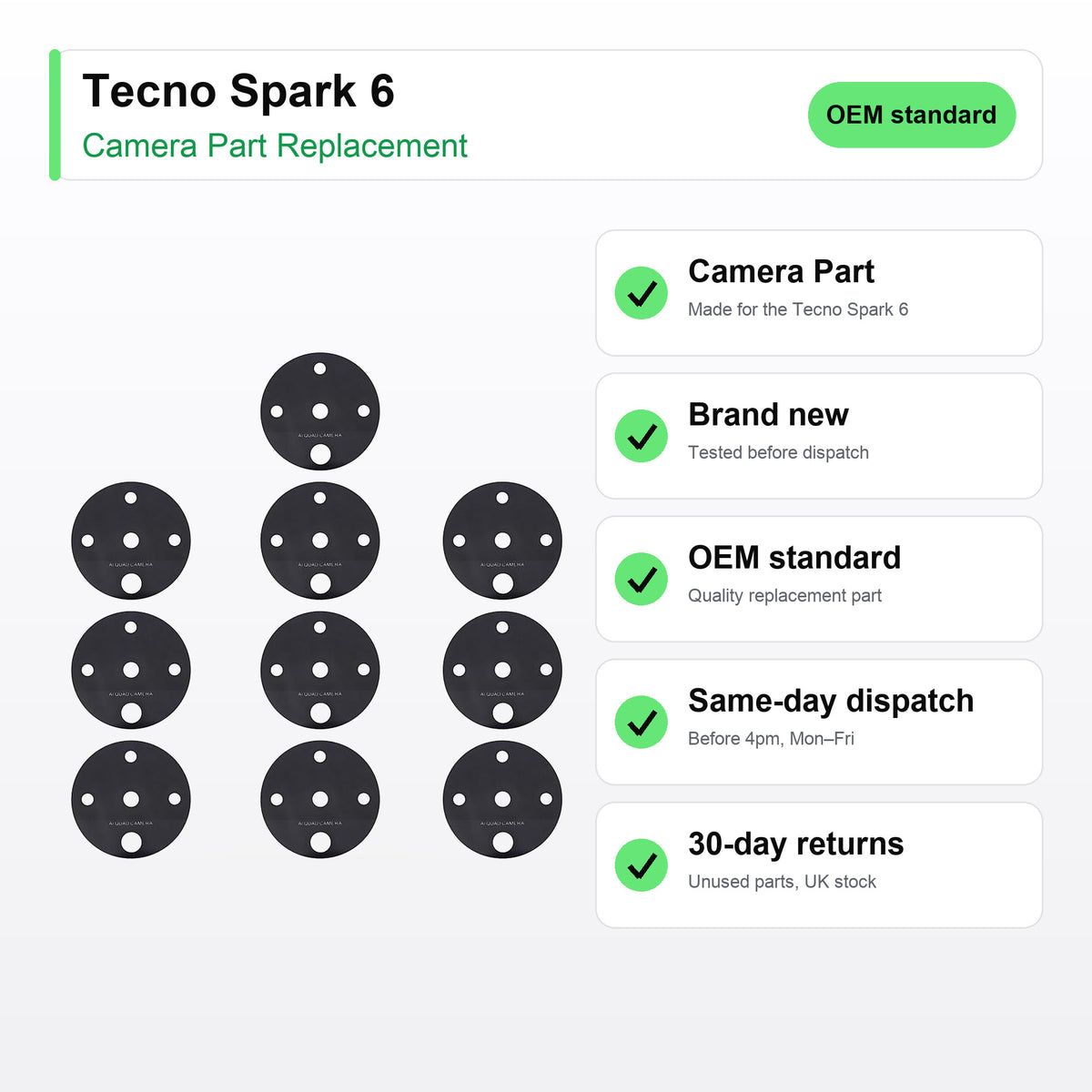 Tecno Spark 6 Rear Camera Lens Glass Replacement key facts
