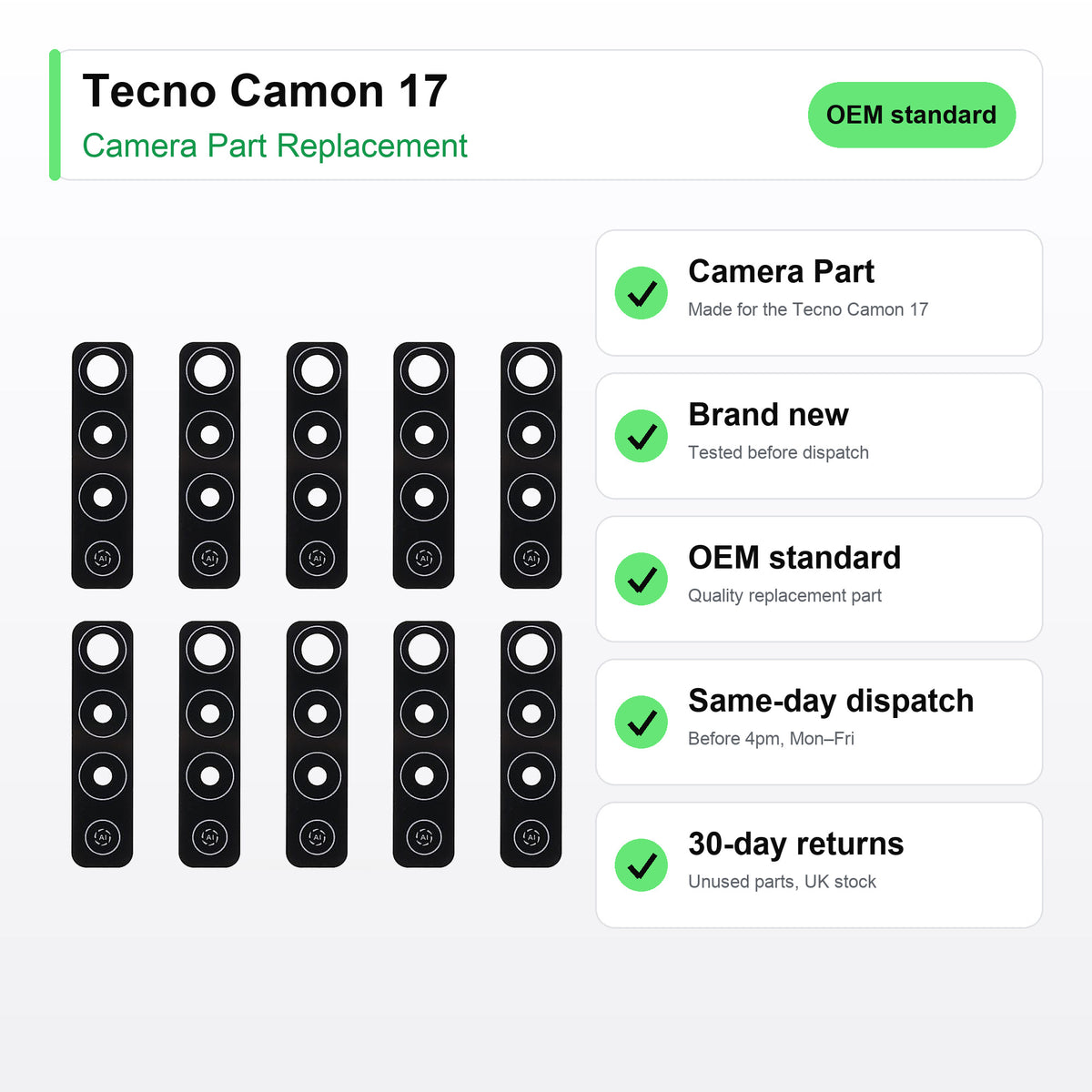 Tecno Camon 17 Rear Camera Lens Glass Replacement key facts
