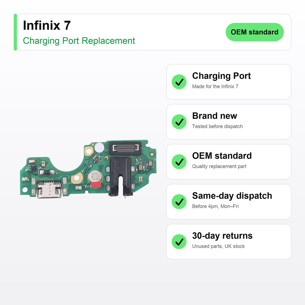 Infinix 7 charging port key facts: brand new, tested, same-day UK dispatch