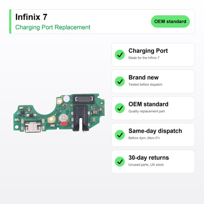 Infinix 7 charging port key facts: brand new, tested, same-day UK dispatch
