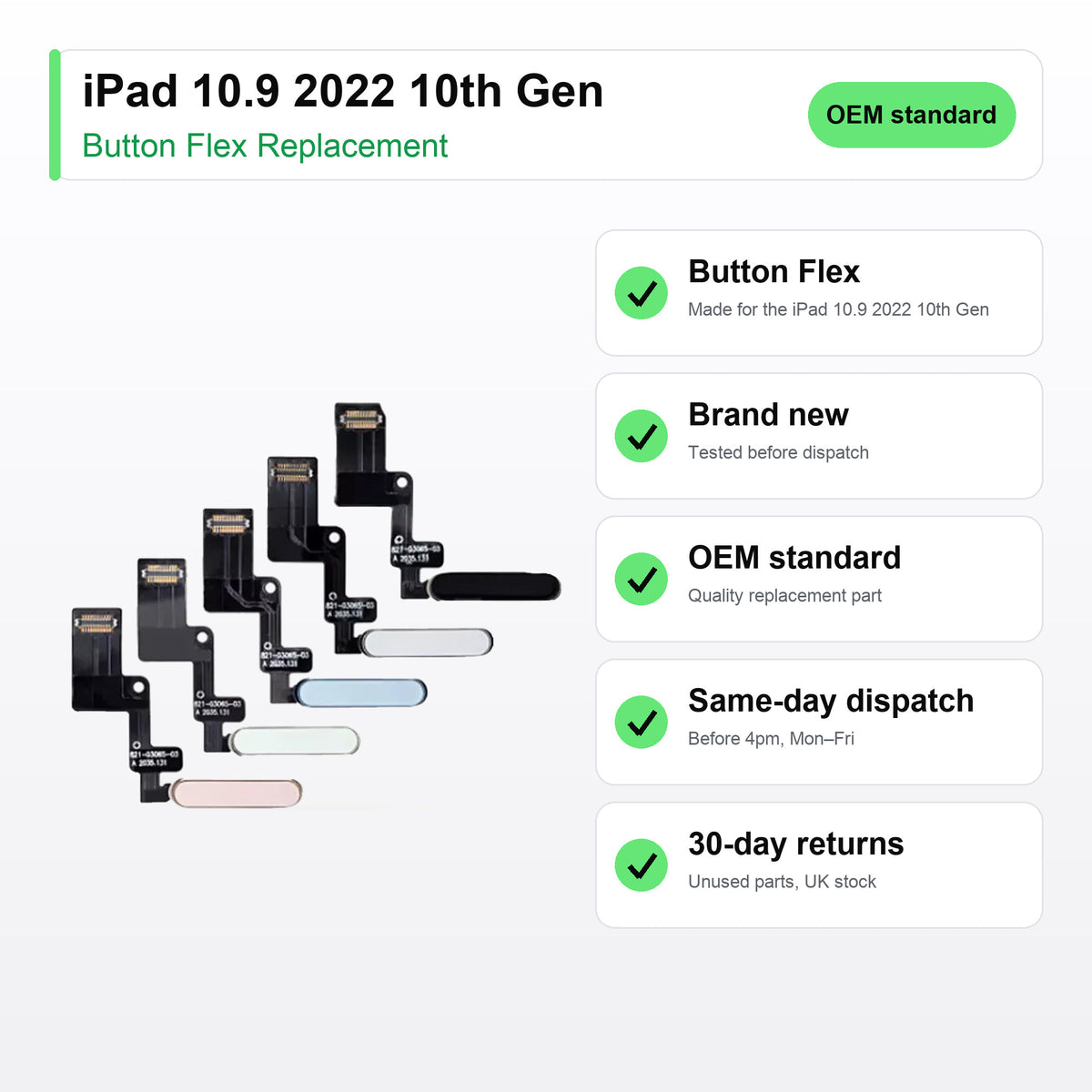 iPad 10.9 2022 10th Gen button flex key facts: brand new, tested, same-day UK dispatch