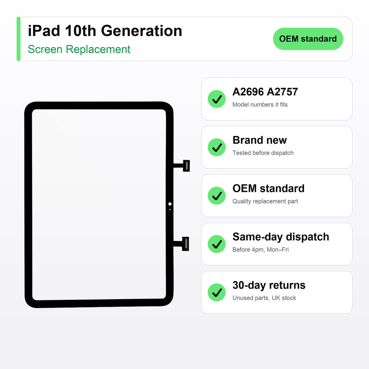 iPad 10th Generation screen key facts: brand new, tested, same-day UK dispatch