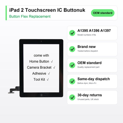 iPad 2 Touchscreen IC Buttonuk button flex key facts: brand new, tested, same-day UK dispatch