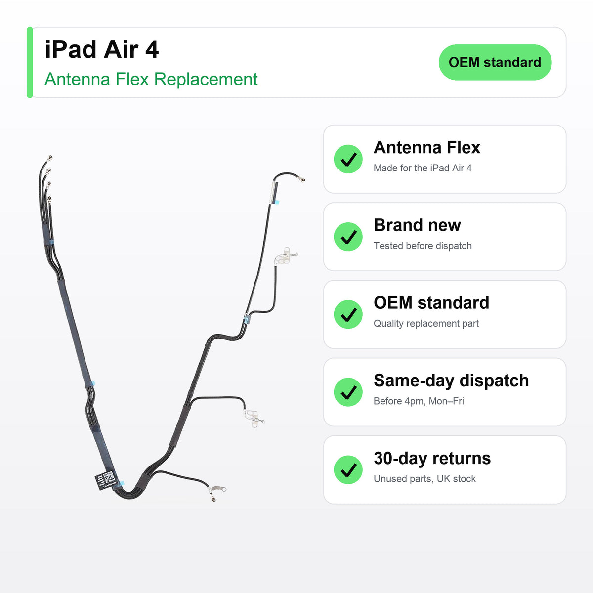 iPad Air 4 antenna flex key facts: brand new, tested, same-day UK dispatch