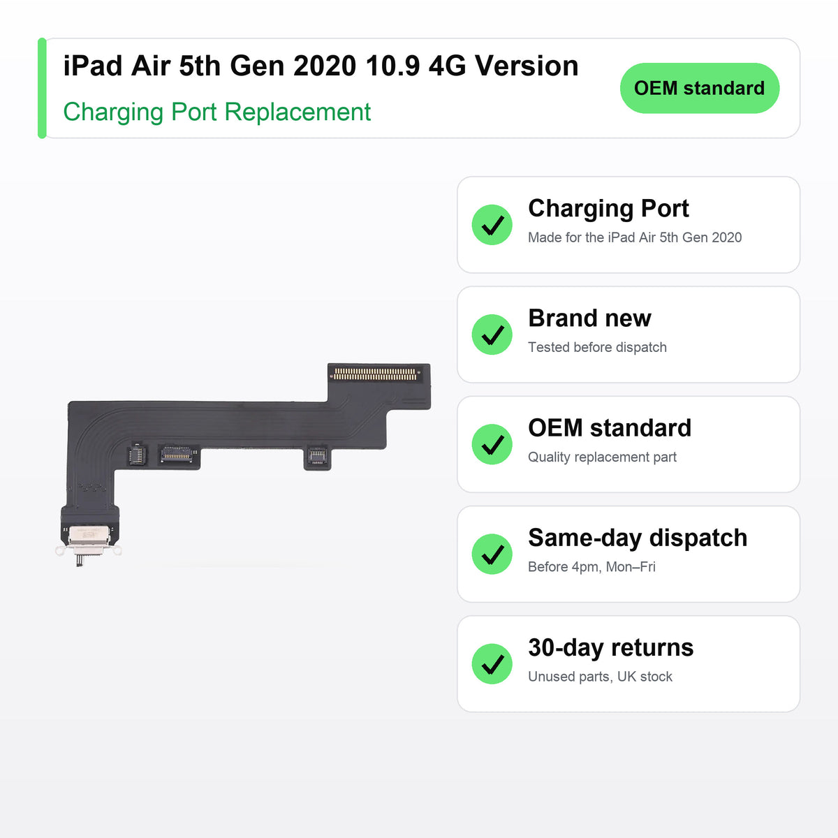 iPad Air 5th Gen 2020 10.9 4G Version charging port key facts: brand new, tested, same-day UK dispatch
