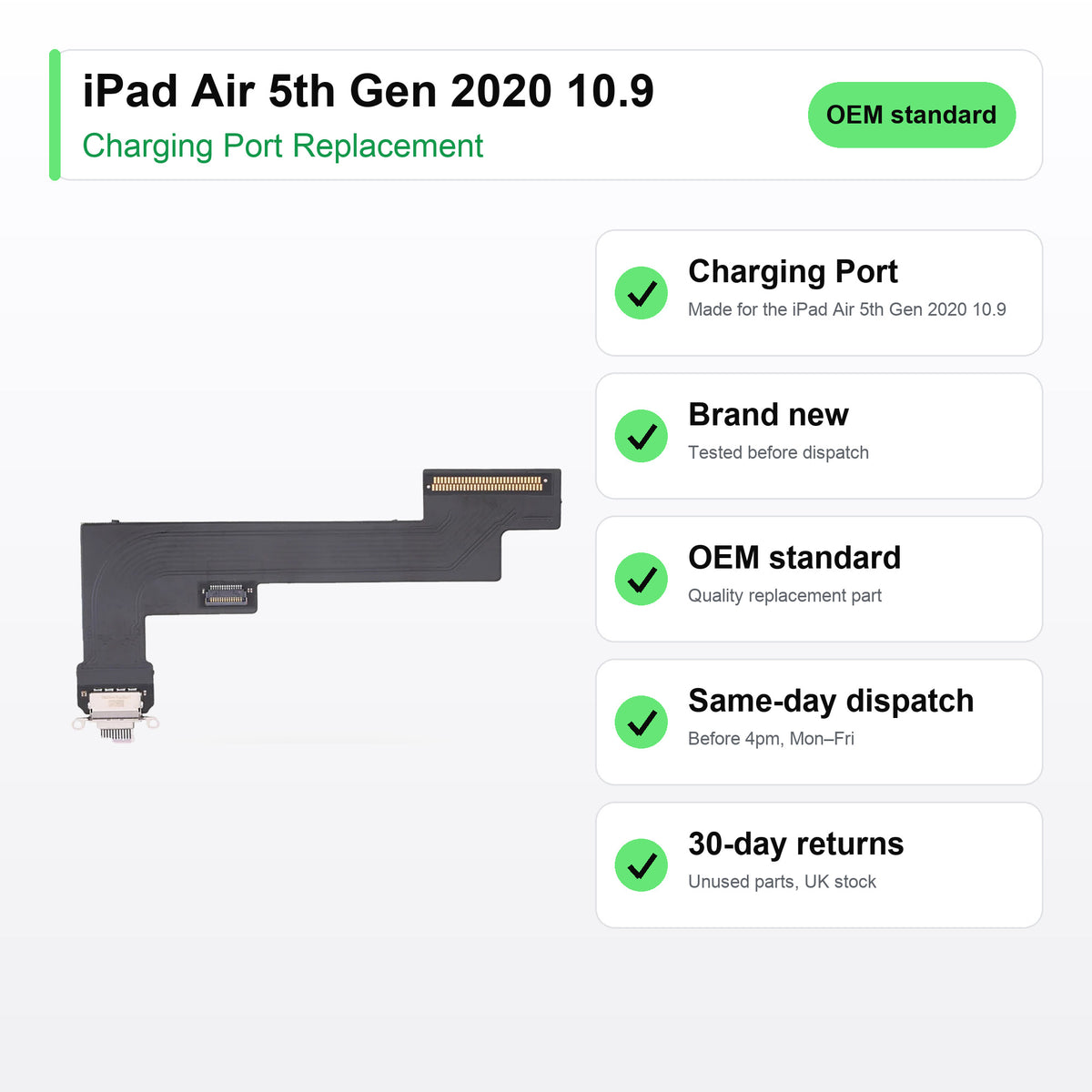 iPad Air 5th Gen 2020 10.9 charging port key facts: brand new, tested, same-day UK dispatch