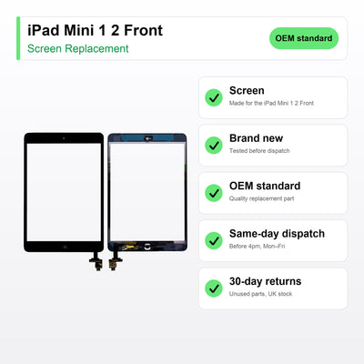 iPad Mini 1 2 Front screen key facts: brand new, tested, same-day UK dispatch