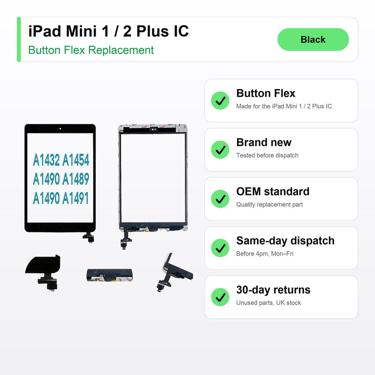iPad Mini 1 / 2 Plus IC button flex key facts: brand new, tested, same-day UK dispatch