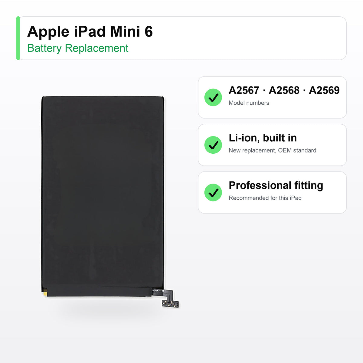 Apple iPad Mini 6 battery replacement specs: A2567, A2568