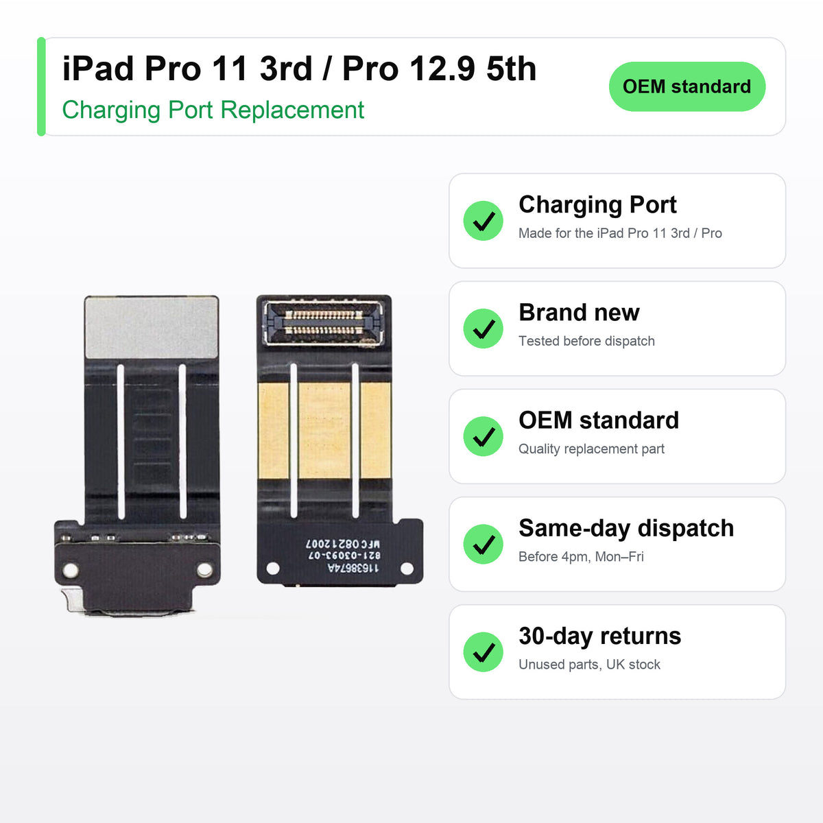iPad Pro 11 3rd / Pro 12.9 5th charging port key facts: brand new, tested, same-day UK dispatch