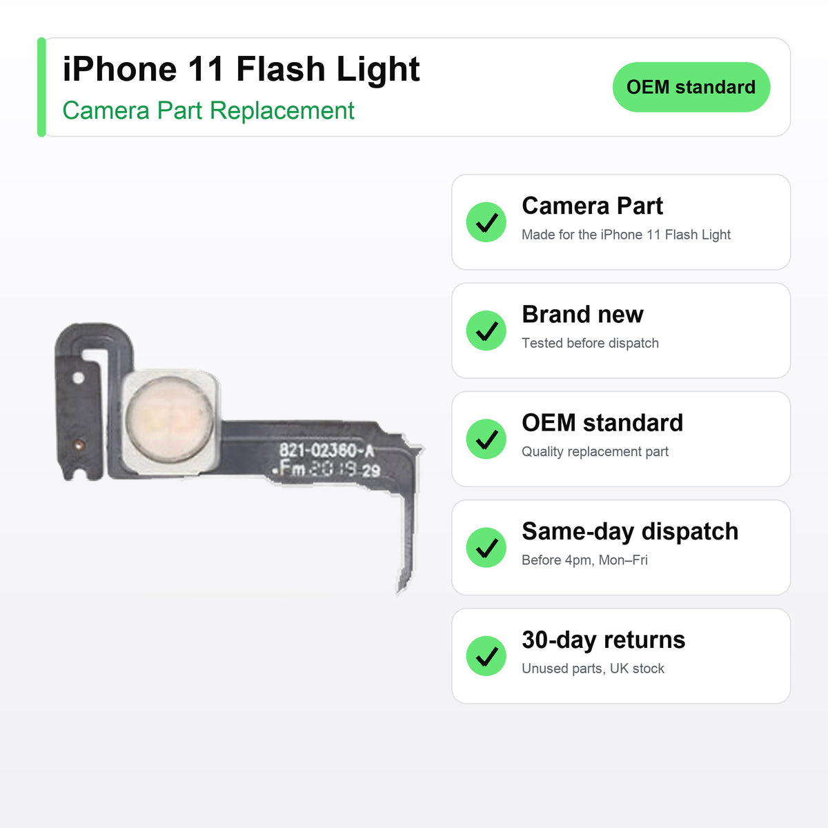 iPhone 11 Flash Light camera lens key facts: brand new, tested, same-day UK dispatch