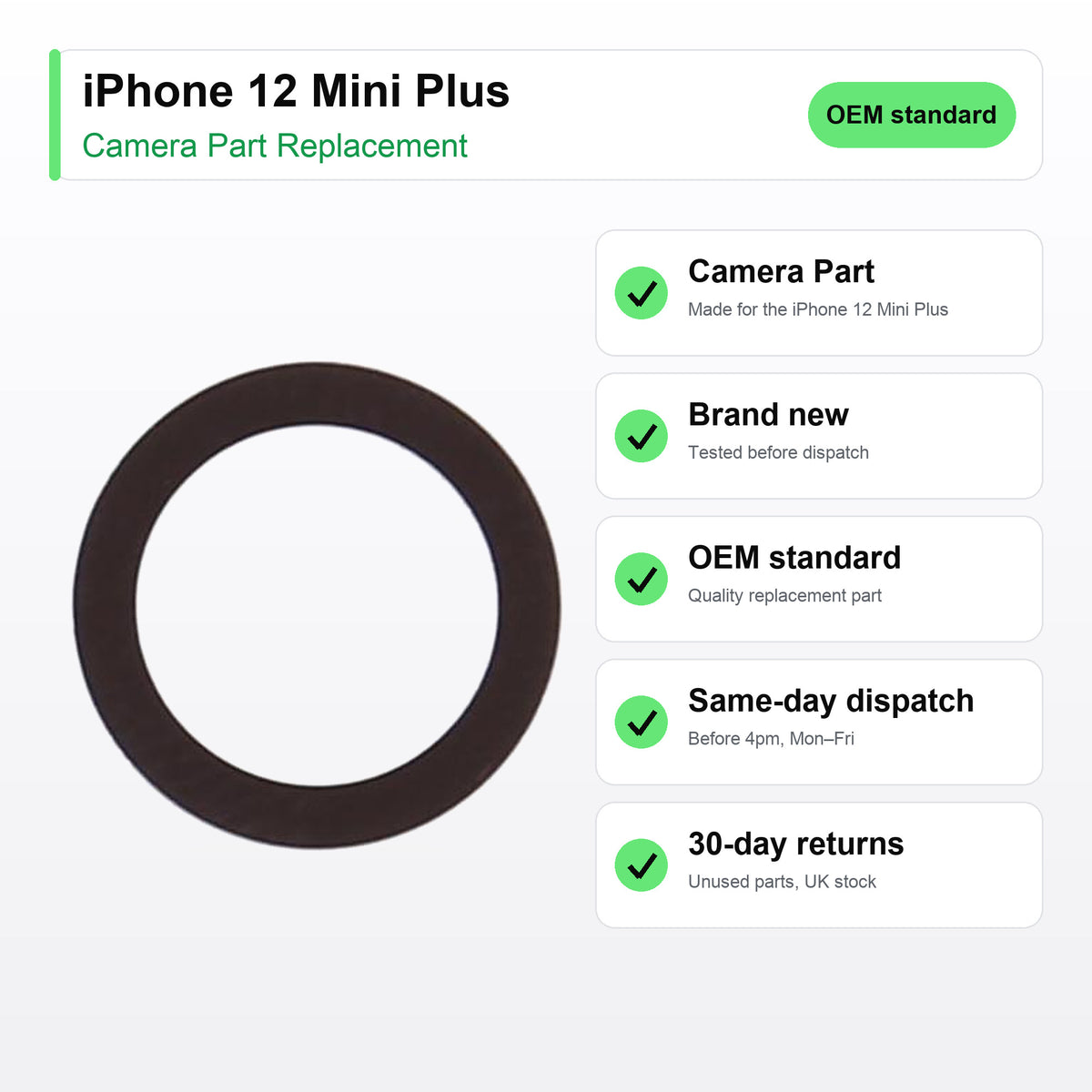 iPhone 12 Mini Plus camera lens key facts: brand new, tested, same-day UK dispatch
