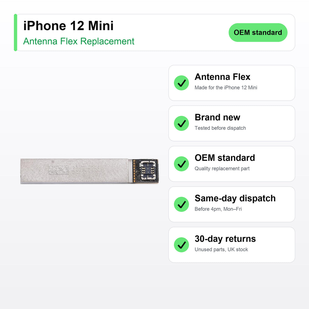 iPhone 12 Mini antenna flex key facts: brand new, tested, same-day UK dispatch