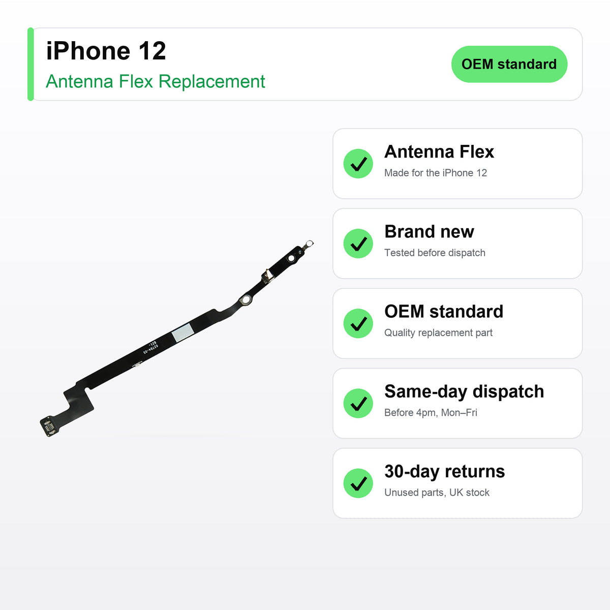 iPhone 12 antenna flex key facts: brand new, tested, same-day UK dispatch