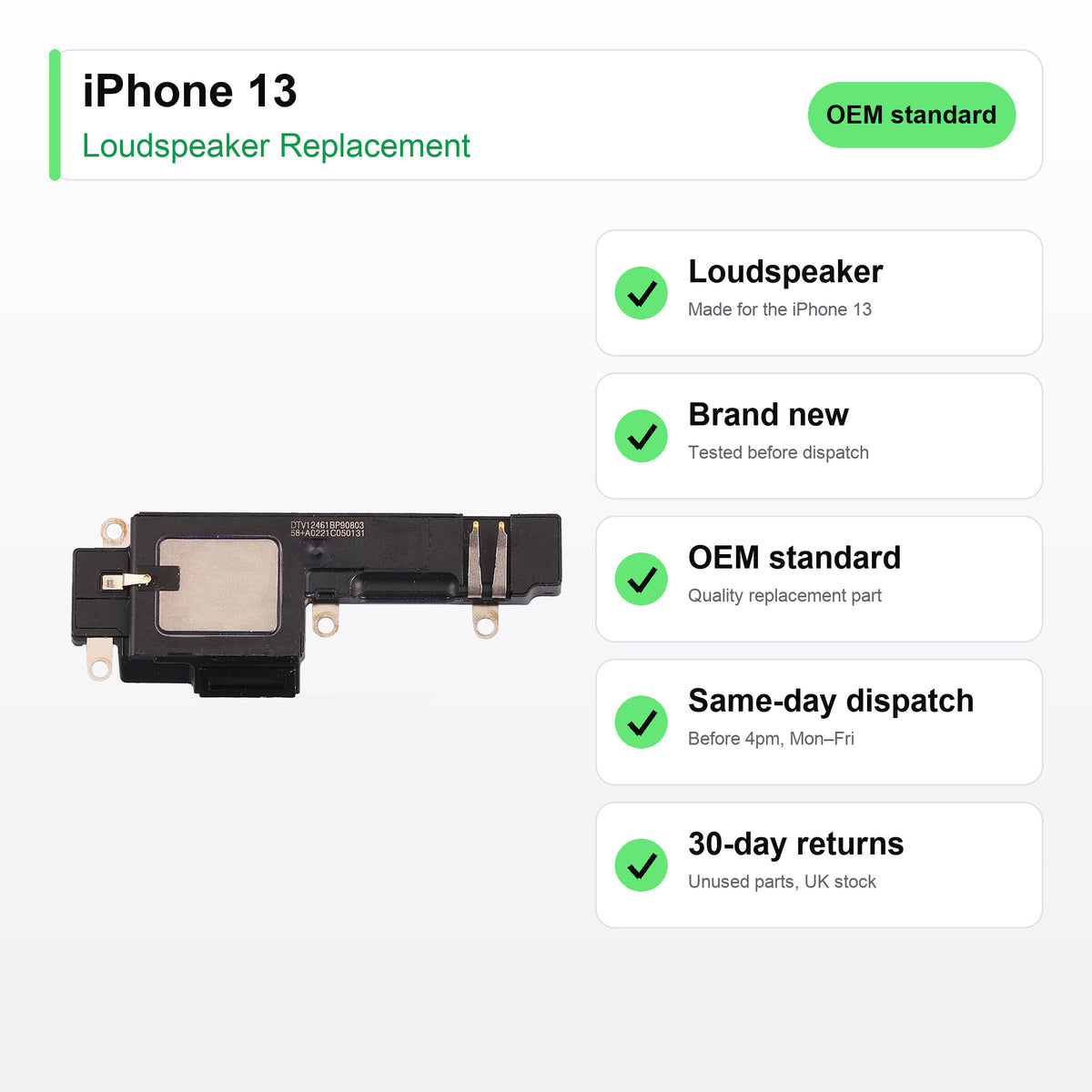 iPhone 13 loudspeaker key facts: brand new, tested, same-day UK dispatch