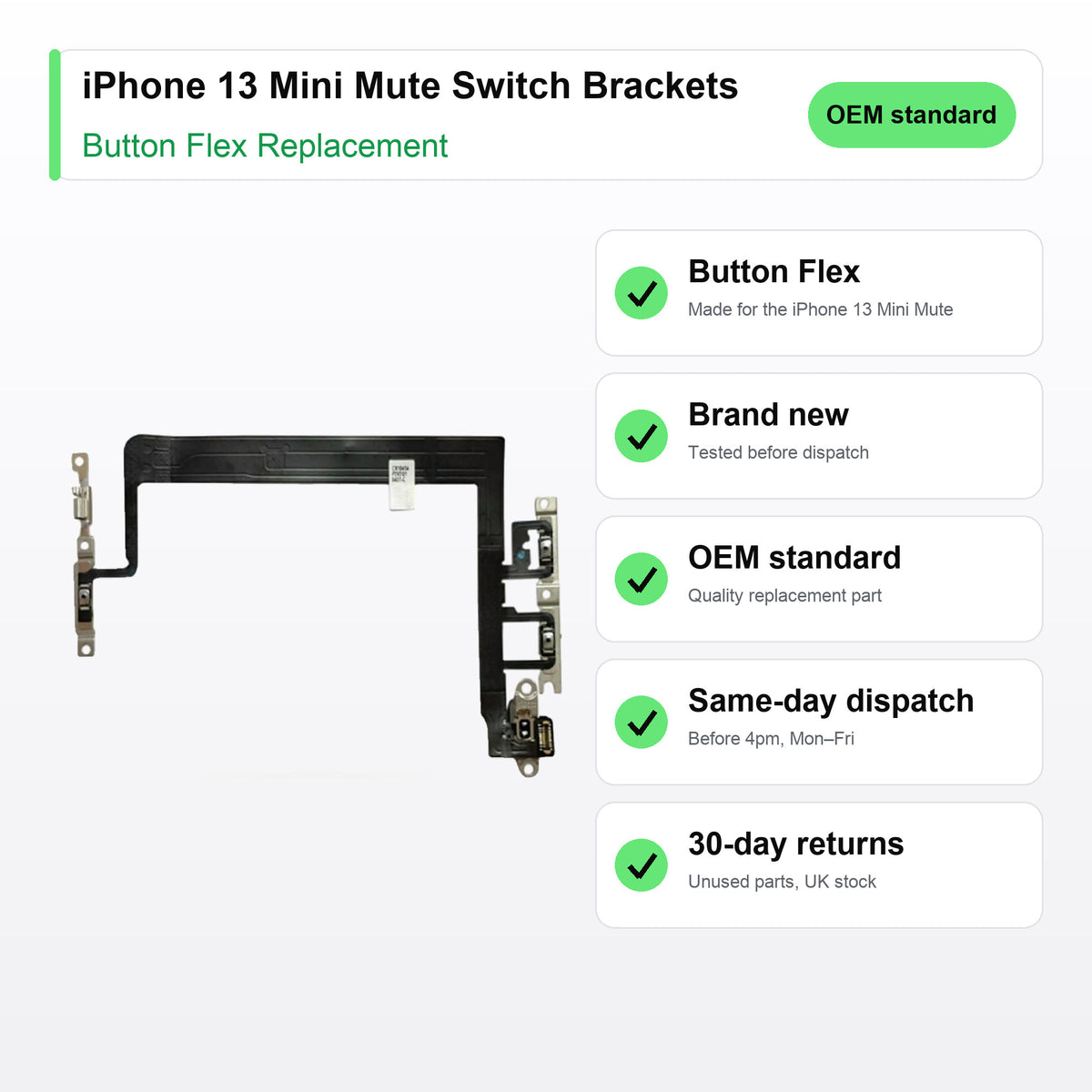iPhone 13 Mini Mute Switch Brackets button flex key facts: brand new, tested, same-day UK dispatch