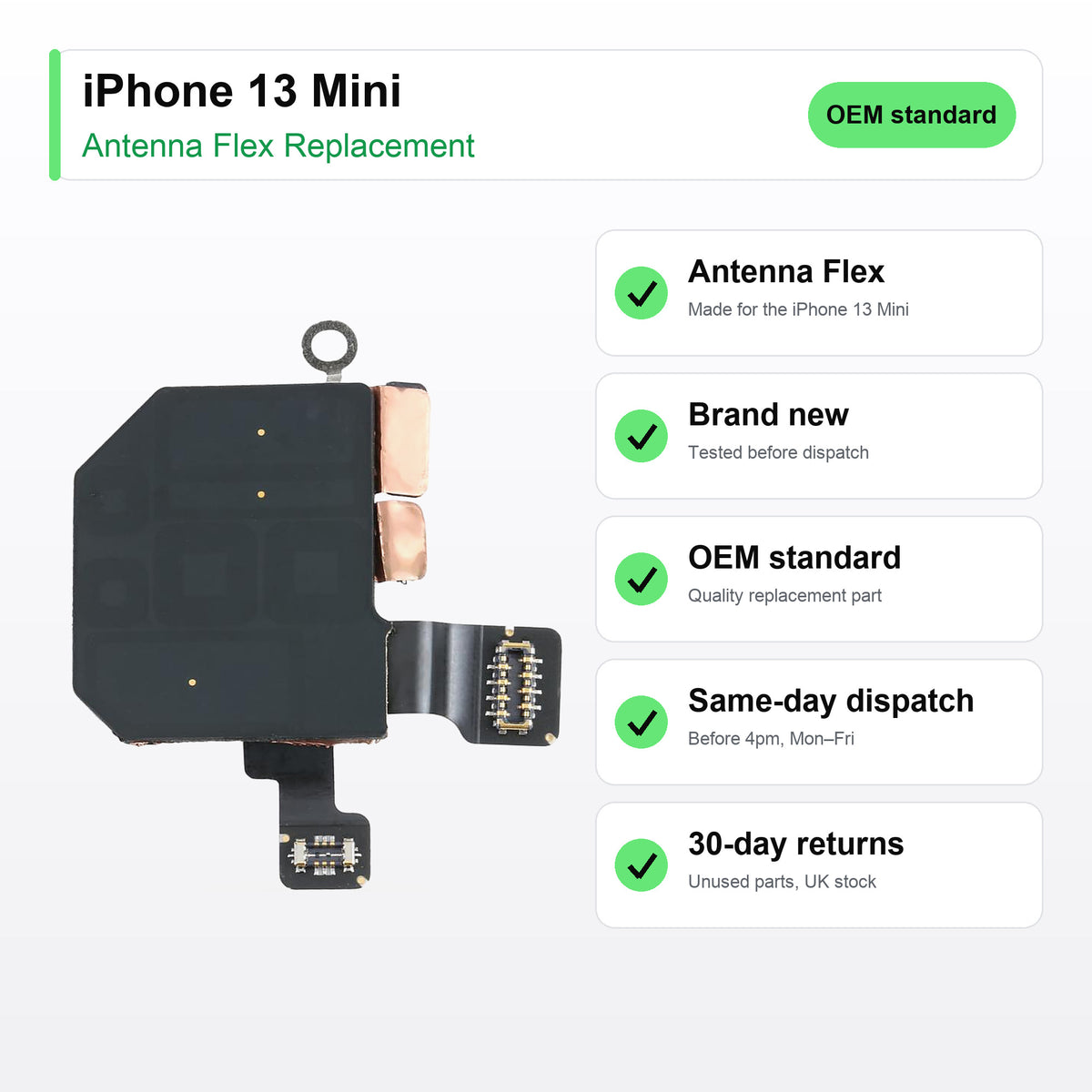 iPhone 13 Mini antenna flex key facts: brand new, tested, same-day UK dispatch