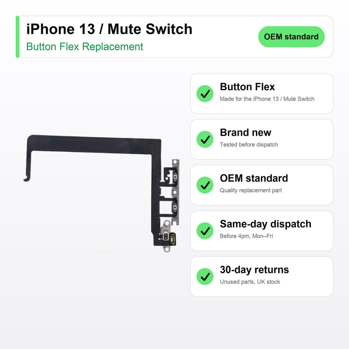 iPhone 13 / Mute Switch button flex key facts: brand new, tested, same-day UK dispatch