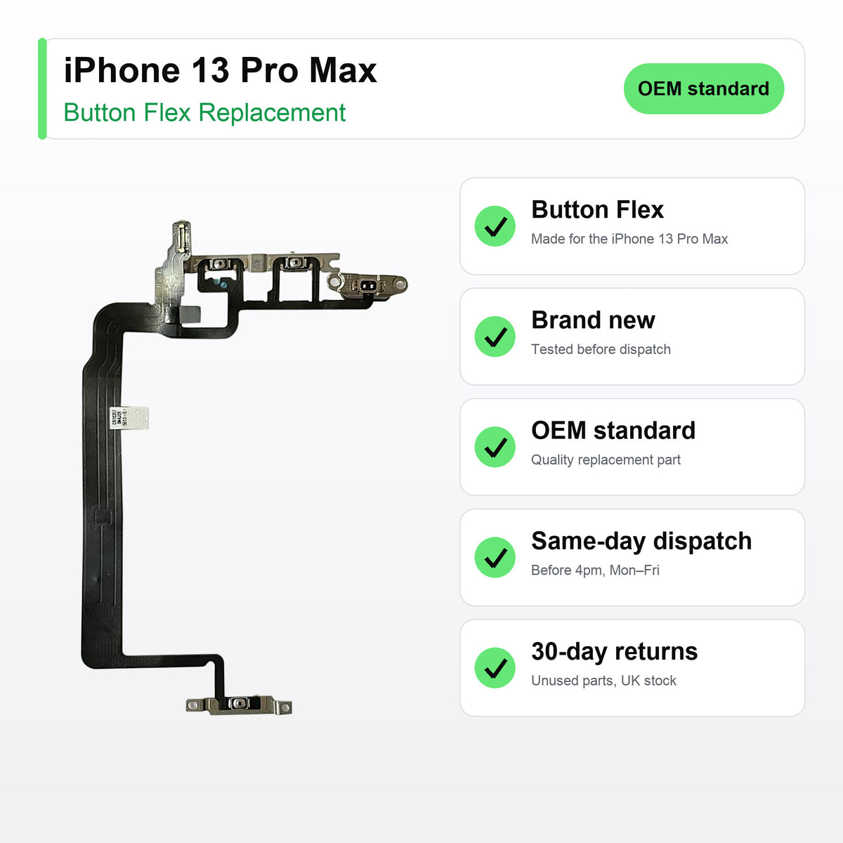 iPhone 13 Pro Max button flex key facts: brand new, tested, same-day UK dispatch