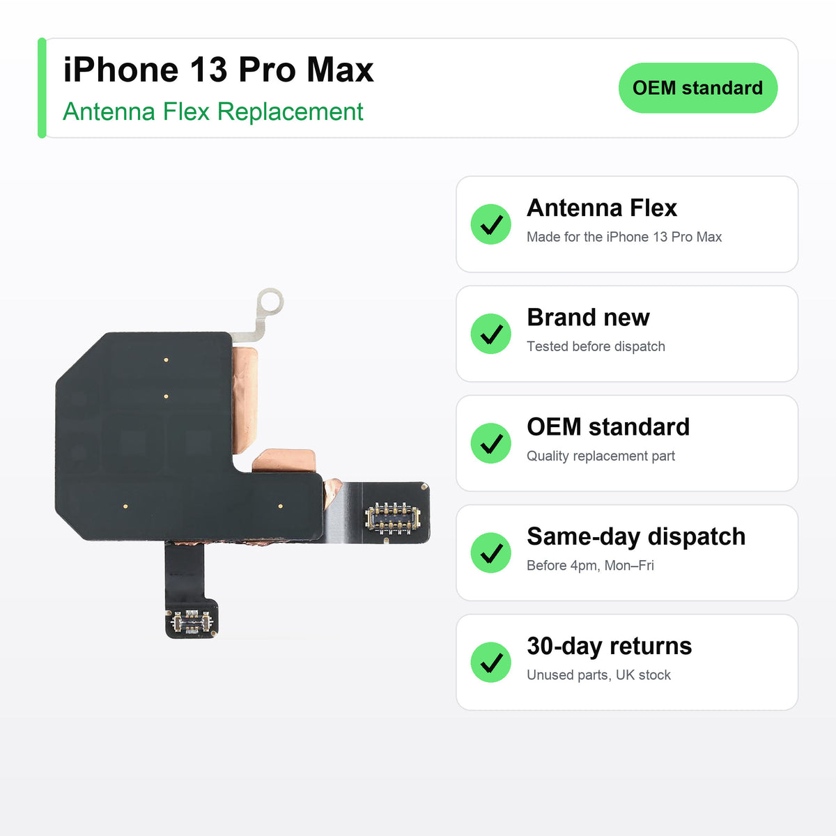 iPhone 13 Pro Max antenna flex key facts: brand new, tested, same-day UK dispatch