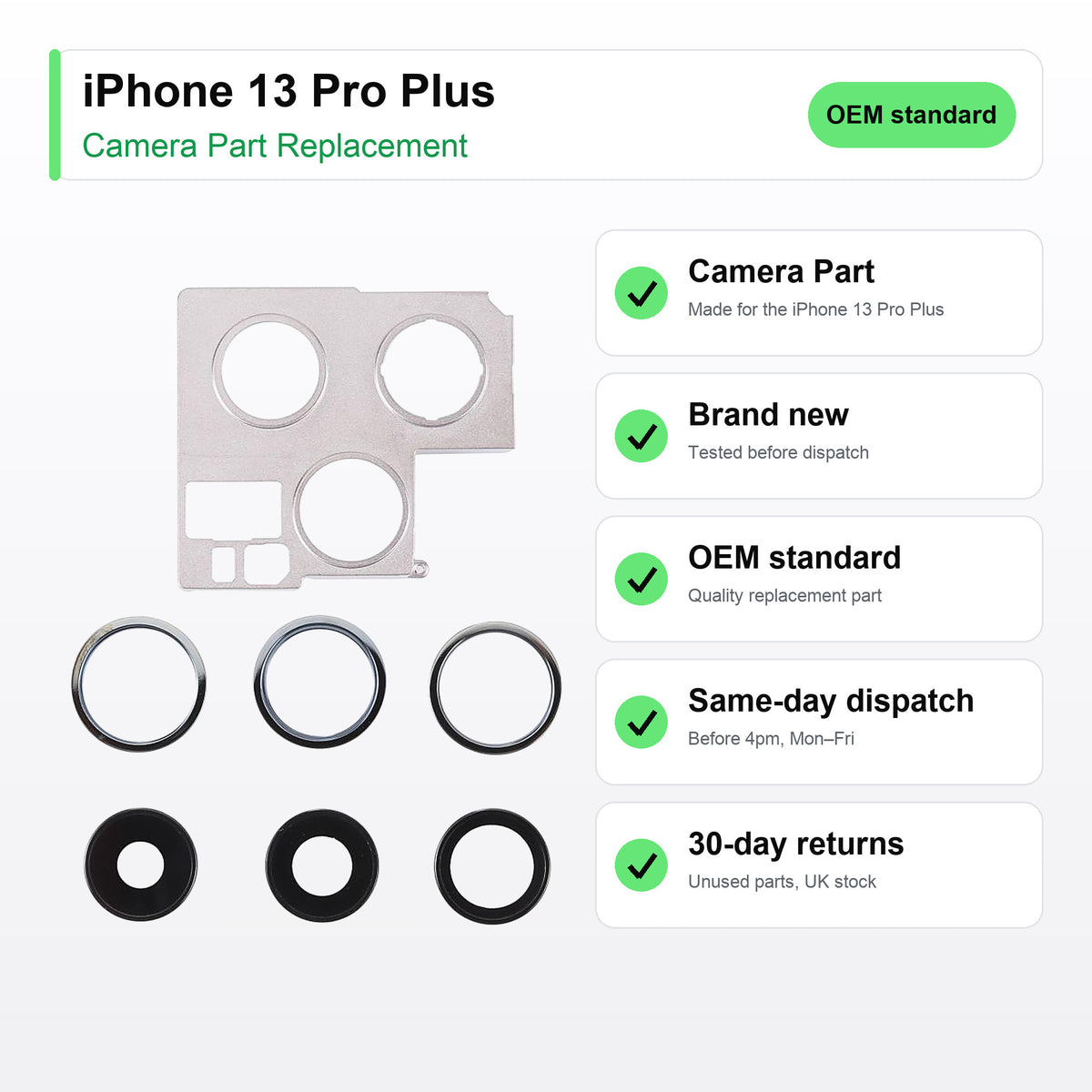 iPhone 13 Pro Plus camera lens key facts: brand new, tested, same-day UK dispatch